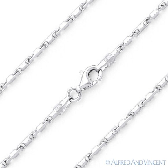 Heshe Link Bar Chain Bracelet in .925 Italy Sterling Silver - 8" - Picture 1 of 2